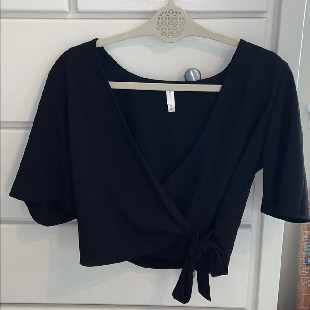Black Wrap Cropped Shirt